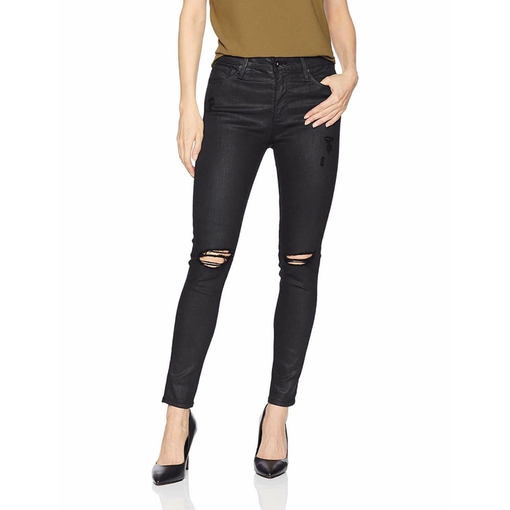 AG The Farrah Skinny Ankle Coated Black Size 28R